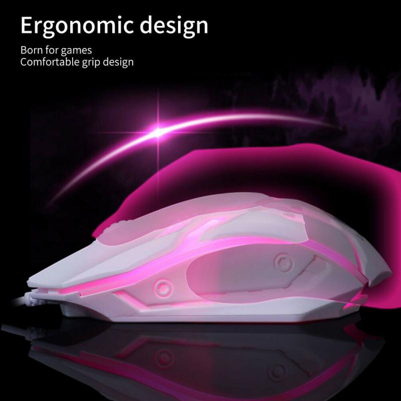 1000DPI Wired Mouse Game RGB LED Luminous Mouse Black And White USB 2.0 Ergonomic Office Mouse For PC Laptop Desktop