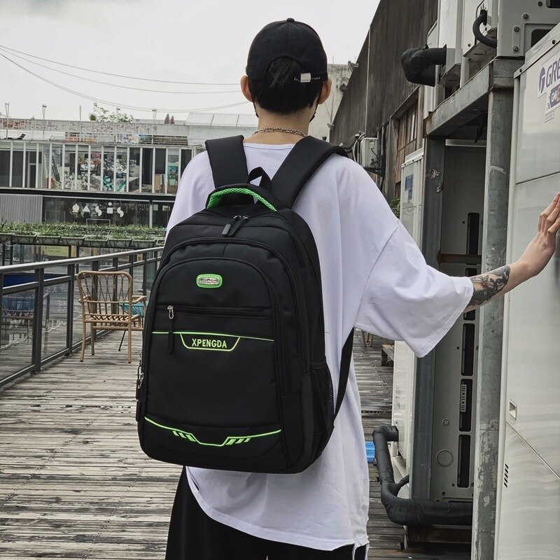 Drenge skoletasker til teenagere studerende rygsæk mænd sort nylon stor kapacitet rygsæk ungdom afslappet college stil taske stor: Grøn