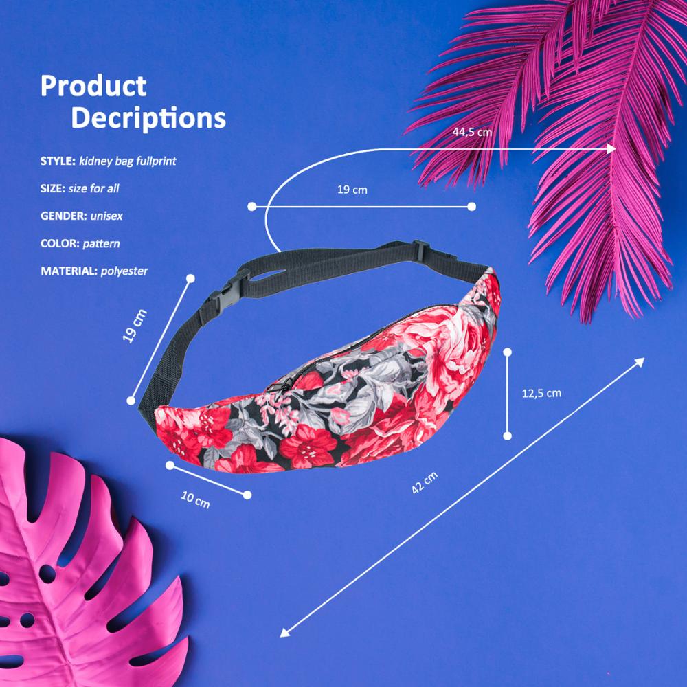 ZFF & WGm-sac de poitrine imprimé en 3D, style Hip-Hop, sac banane à la taille, sac banane avec fermeture éclair rouge