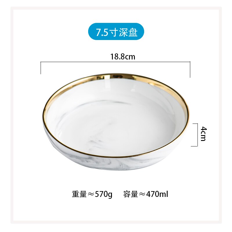 1pc glod marmor keramisk middagsfat tallerken ris salat nudler bolle suppetallerkener servise sett servise kjøkken kokkverktøy: 7.5 tommers supperett