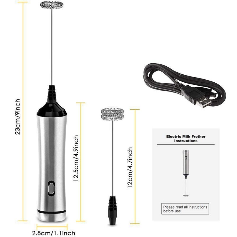 Usb Aufladbare Doppel Frühling Schneebesen Kopf Elektrische Milchaufschäumer Edelstahl Handheld Milch Schäumer Trinken Mischer Zwei Geschwindigkeiten