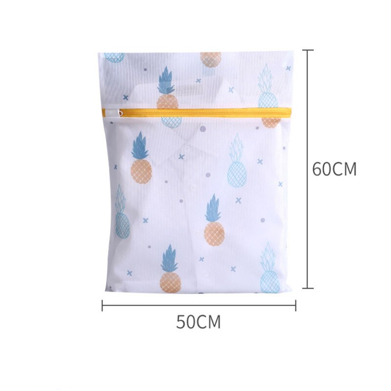 Pineapple Printing Zipper Mesh Laundry Bag Polyester Wash Net For Underwear Sock Washing Machine Pouch Clothes Bra Bags: L 50x60cm