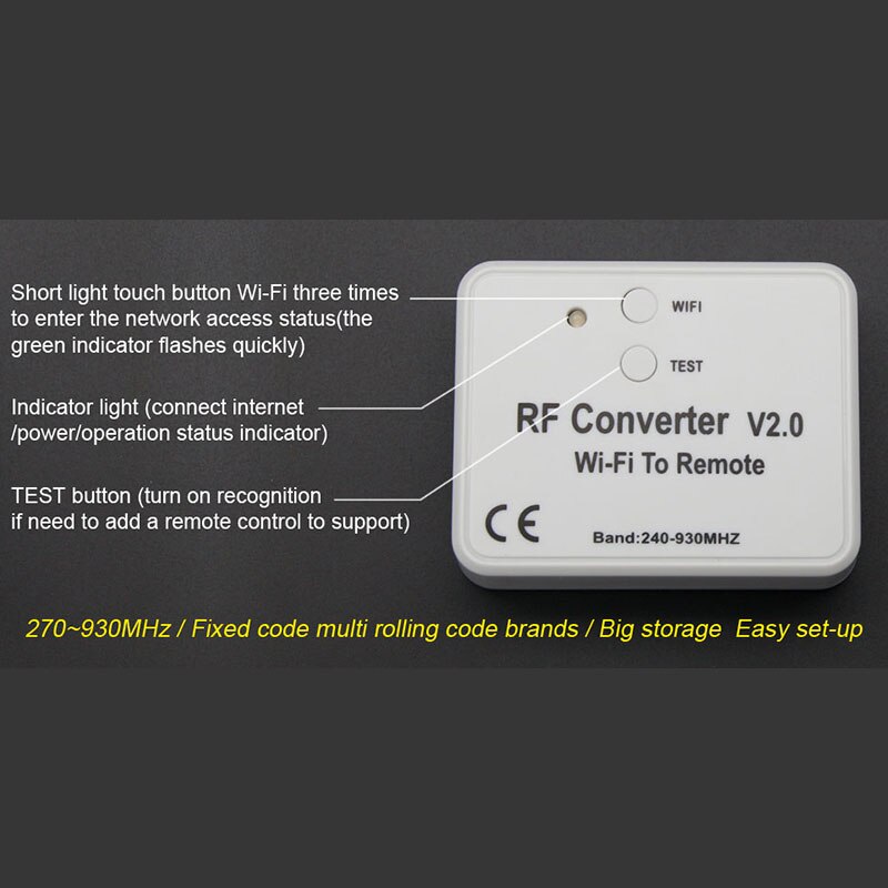 Universal 433MHz WiFi Switch RF Remote Control WiFi to Converter Multi Frequency Rolling Code Garage Door Remote Control Convert