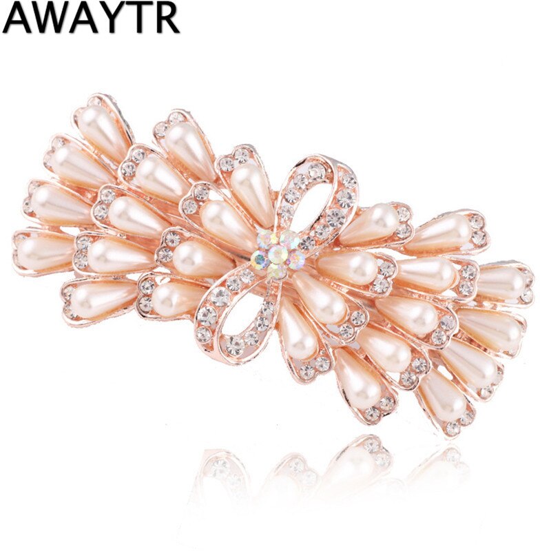 Hair Ornaments AWAYTR Female Hairpins Peacock Hairpin Pearl Cystal Hair Clips Women Hair Jewelry Rhinestone Barrettes: 06