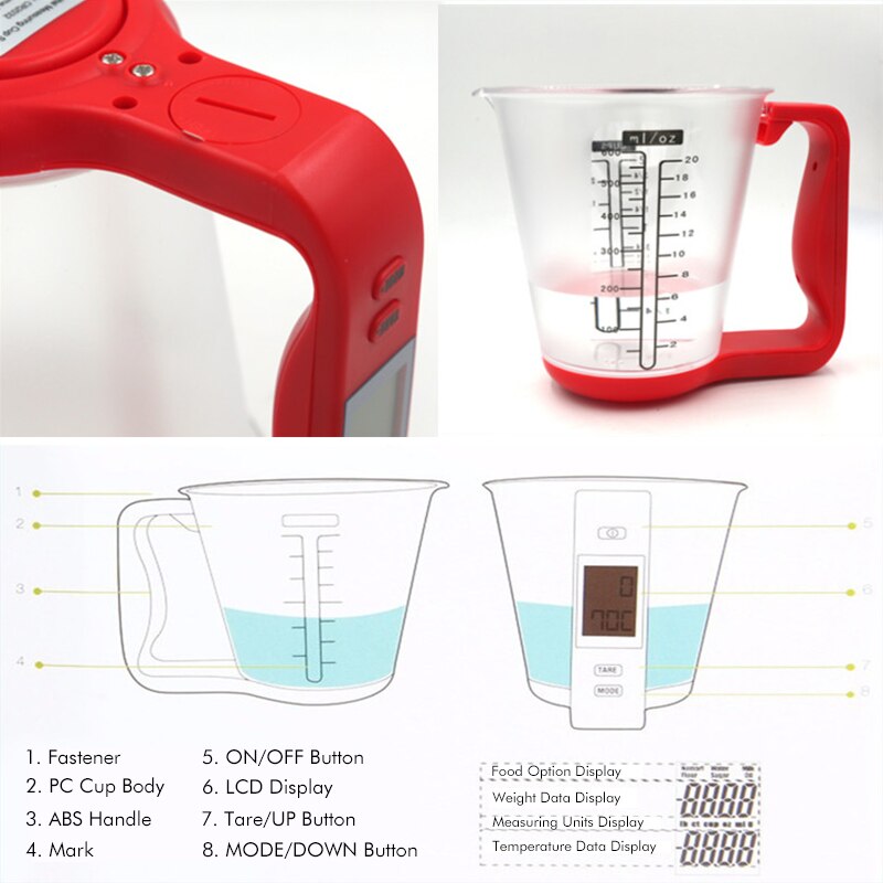 4-In-1 600ml Measuring Cup Detachable Kitchen Scales Beaker Electronic Volume Weight Measurement Tool LCD Display