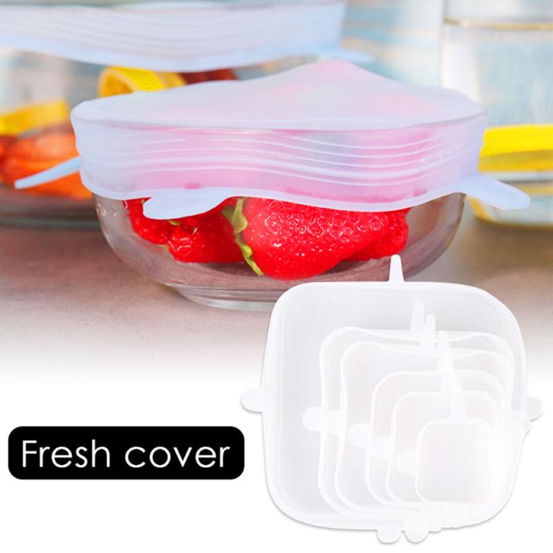 6PCS Square Food Silicone Cover Universal Silicone Lids For Cookware Bowl Pot Reusable Stretch Lids Kitchen Accessories
