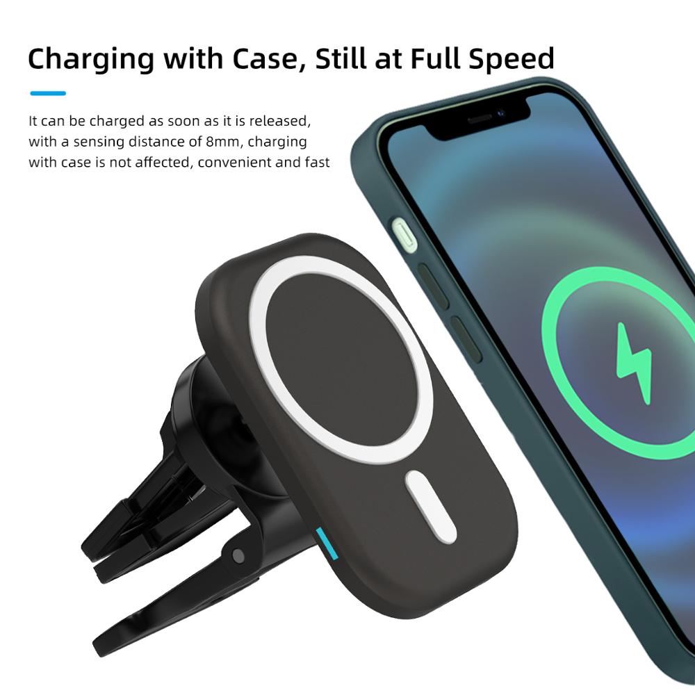 15W Magnetic Car Wireless Charger - Fast Charging Holder for iPhone 12 Series - Type-C
