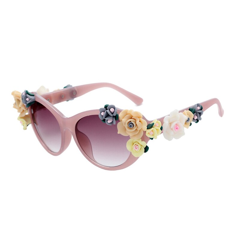 Charmerende flower cat eye solbriller kvinder oculos vintage cat eye briller mærke herre briller nuancer  uv400 o259: C1 lyserøde