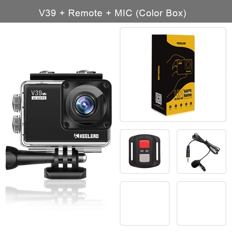 KEELEAD V39 action camera 4K / 60FPS 20MP 2.0 "LCD EIS video Dual MIC WiFi waterproof Pro Helmet cam Sport camera VS EK7000 cam: V39 box Remote MIC / Standard