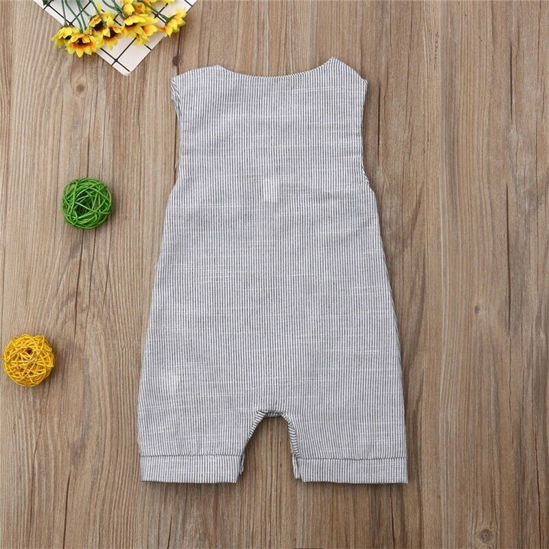 Brand Baby Meisje Jongen Mouwloze Overall Gestreepte Pocket Jumpsuit Bodysuit Outfit Zomer Kleding 0-18 M