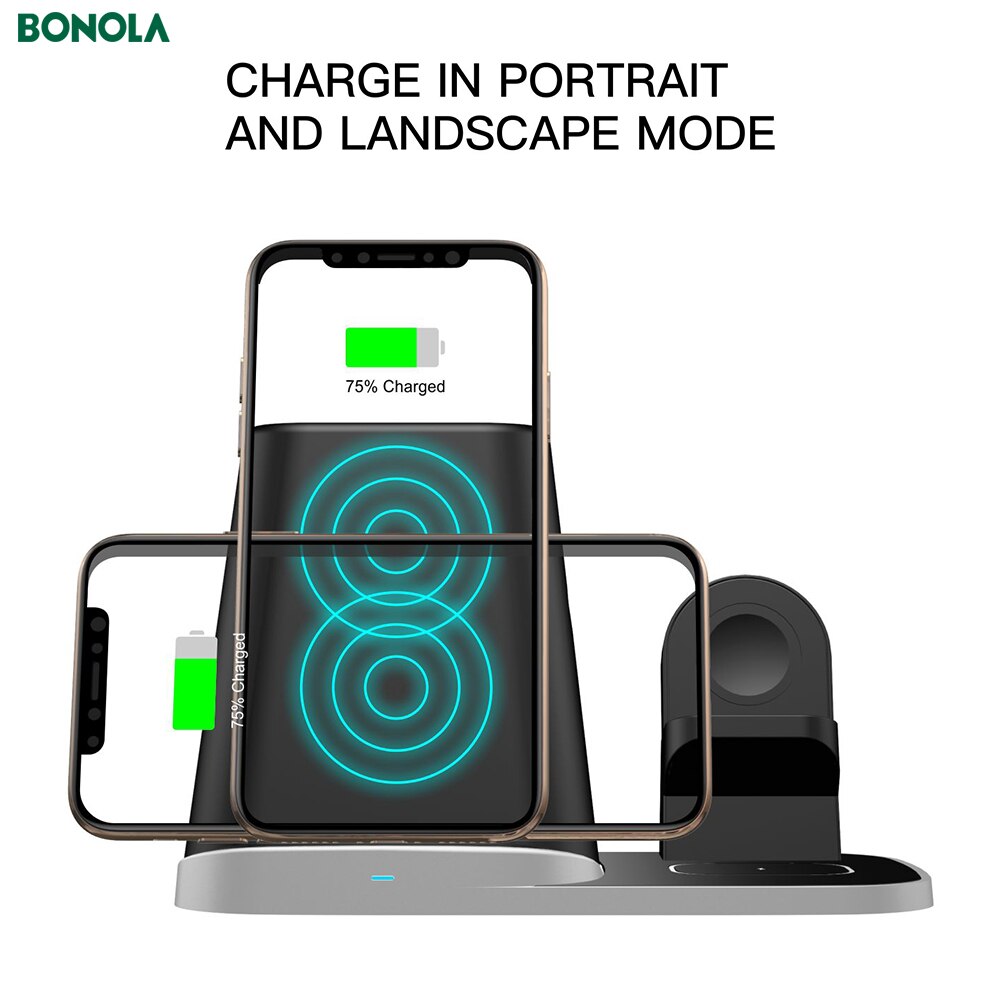 Bonola 4 In1 chargeur sans fil pour iPhone11/Xr/iWatch/AirPods/porte-stylo Qi 10W charge sans fil rapide pour Samsung S20/bourgeons/montre