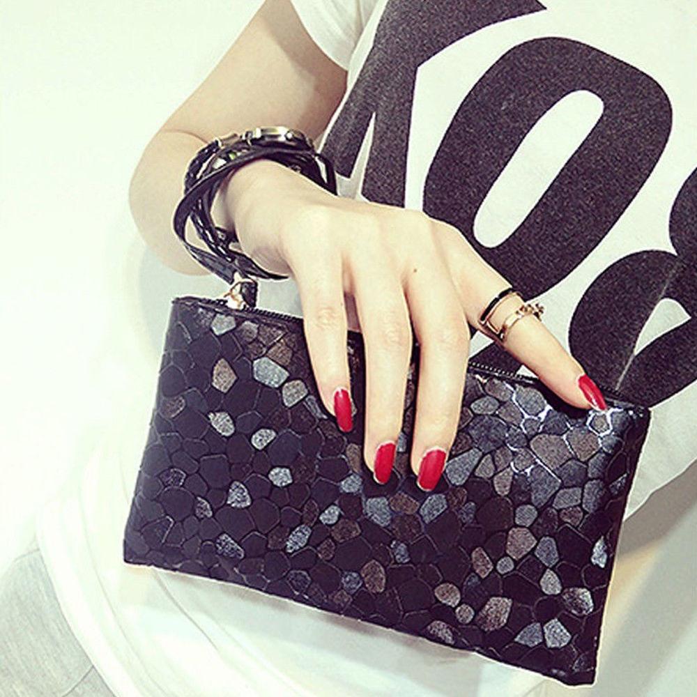 Kvinder glitter pailletter håndtaske solid aften fest clutch taske tote pung pung 5 farver: Sort