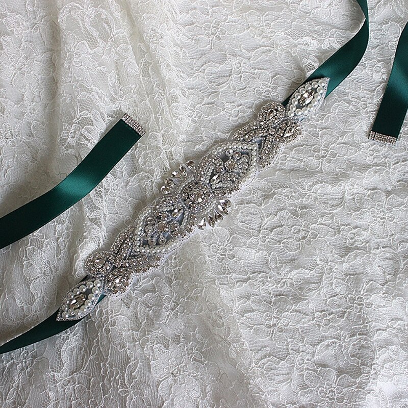 Strass Braut Taille Gürtel Satin- Schleife trimmen Applikationen Hochzeit Kleid Kleid Dekor