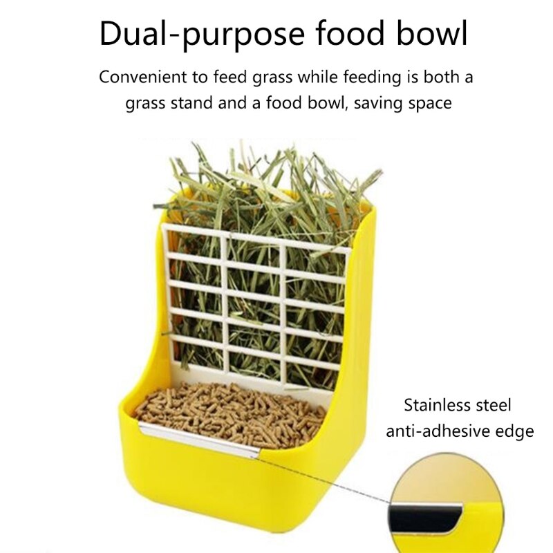 Alimentador de heno 2 en 1 para conejillo de indias, comedero de comida para Conejo, cuencos de alimentación, estante de pesebre para animales pequeños, accesorios de jaula
