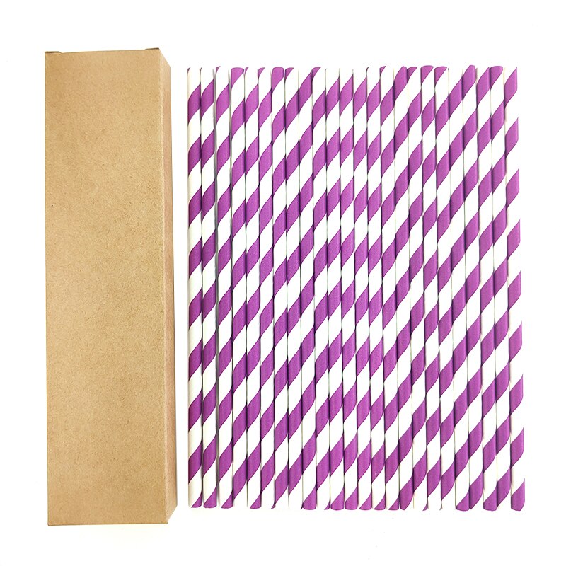 Eco-friendly Paper Drinking Straws Disposable Drinking Straws Single Use Cocktail Foil Stripe Biodegradable Paper Drinking Straw: 24pcs in Purple