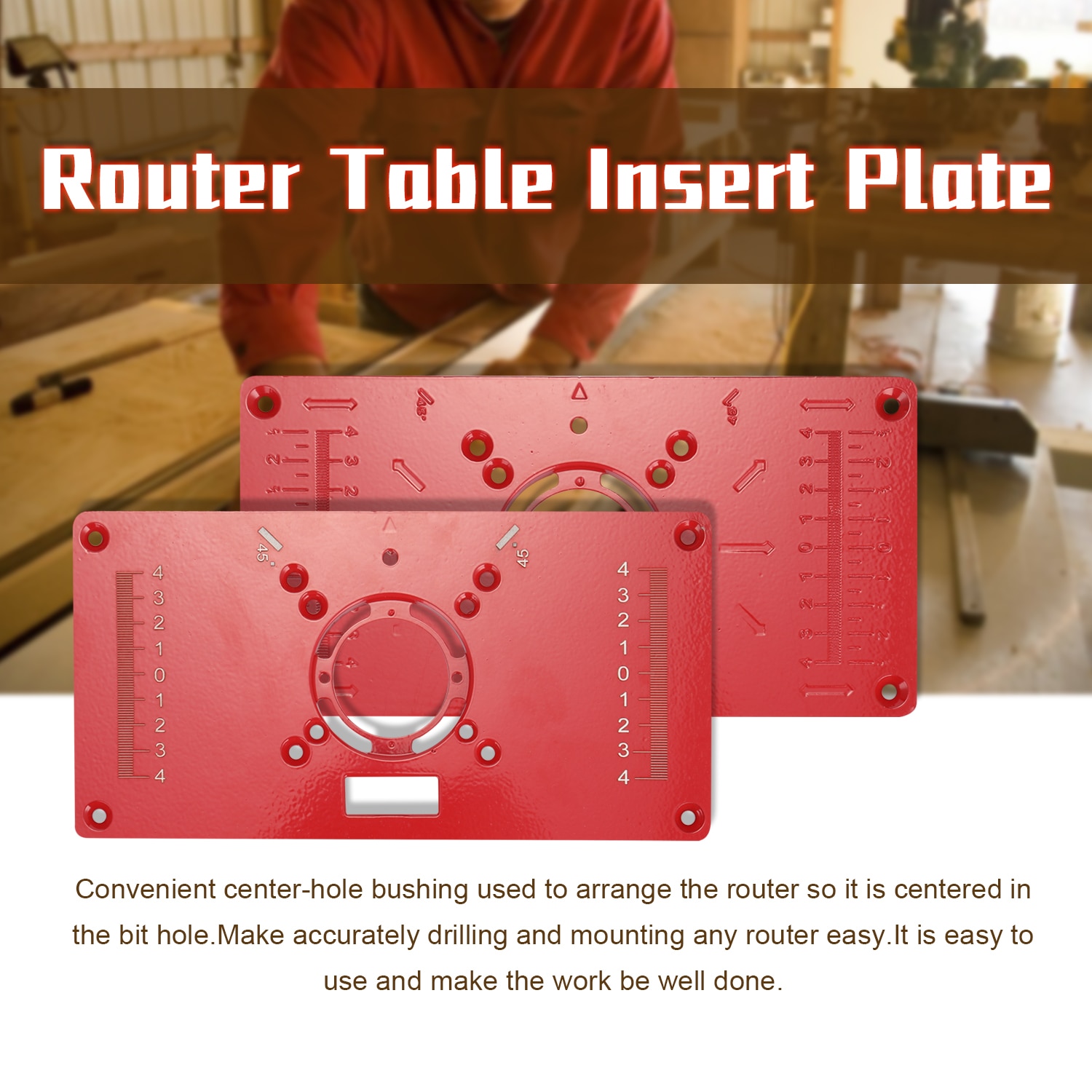 Fresebord innleggsplate trebearbeiding benker aluminiumsfreser trimmer med 4 ringer verktøy trebearbeiding gravering flip board