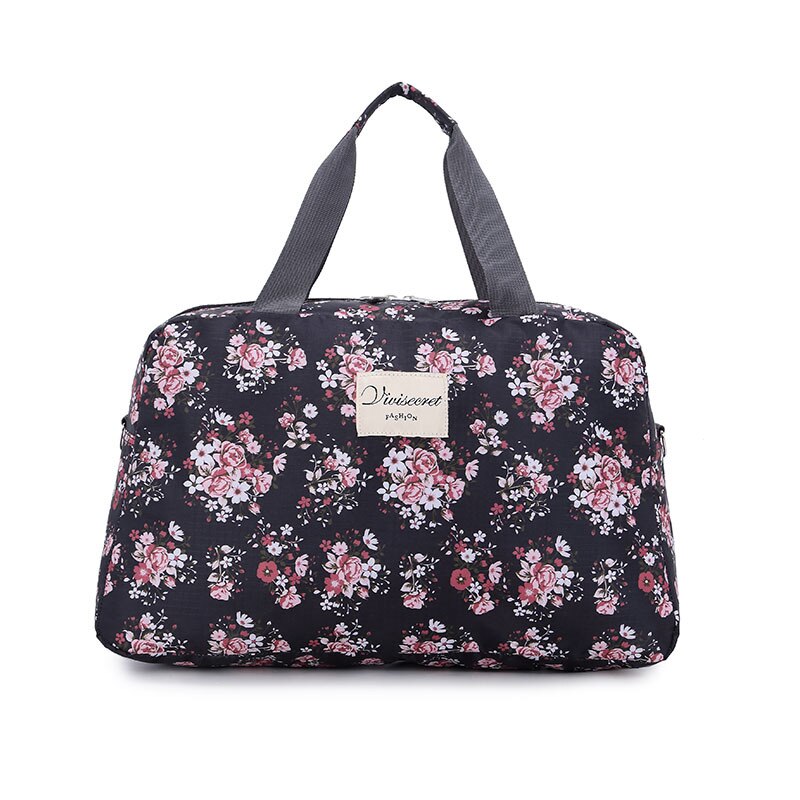 Scione Women Travel Bags Handbags Portable Luggage Bag Floral Print Duffel Bags Waterproof Weekend Duffle Bag: Small Black