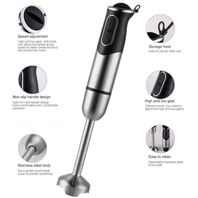 600ML Hand Blender 4 in 1 Portable immersion Blender for Kitchen Food Processor stick with Chopper Whisk Electric Juicer Mixer