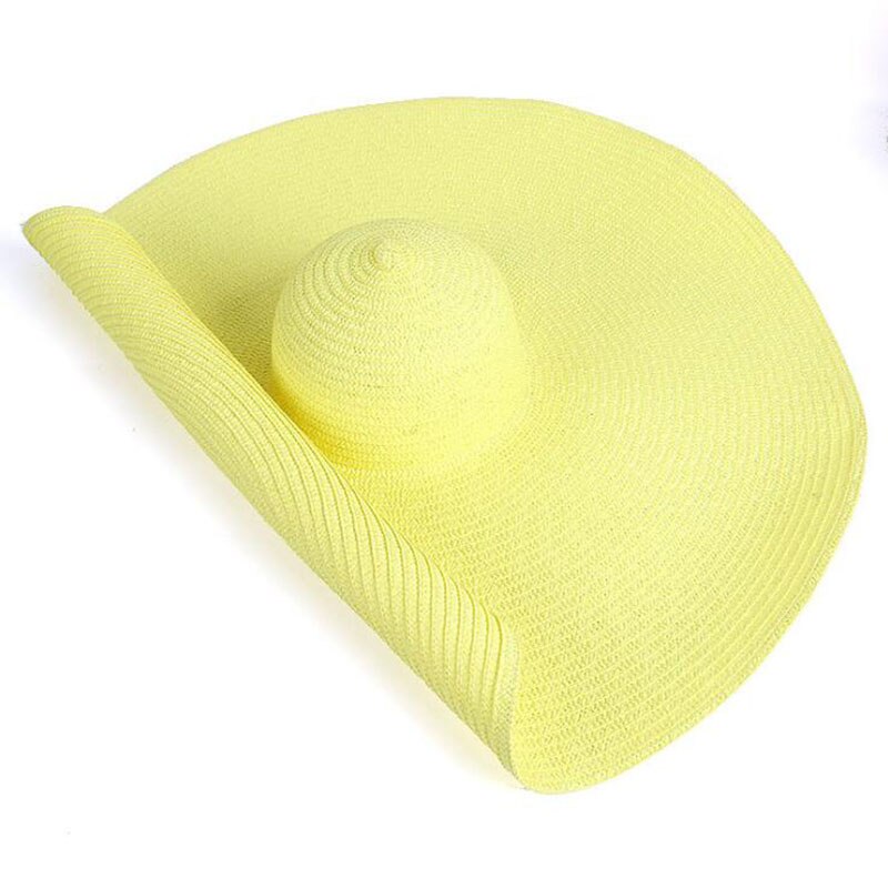 2022 Grote Zomer Hoeden 25Cm Rand Papier Stro Hoeden Cool Mooi Mooie Grote Strand Hoeden Heldere Kleuren Roll Zon hoeden Voor Vrouwen: light yellow