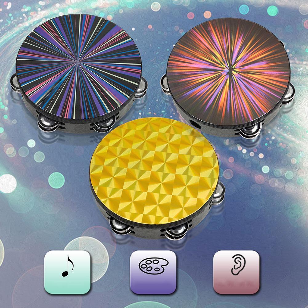 8 cal podwójnie wiersz grzechotka Orff perkusja kolorowy Handheld bęben dzwon edukacyjny instrument dla Ktv impreza 3 kolor J0a2