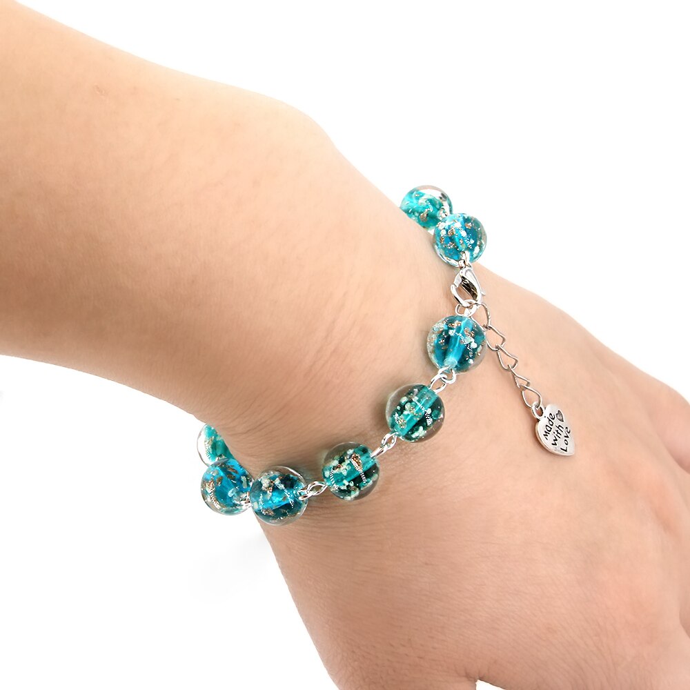 Vrouwen Armband, Blauw Lichtgevende Armband, Glow In The Dark, 8Mm Lichtgevende Glazen Bead Elastische Armband, Enkele Dame Zus Armband