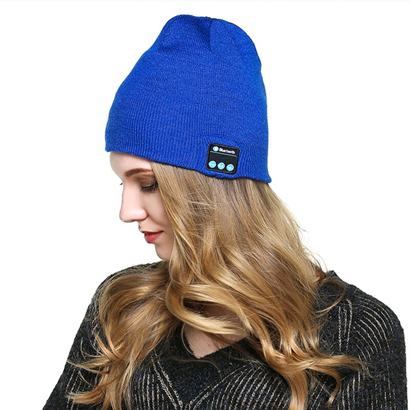 Bluetooth musik strik beanie hue huer trådløs smart cap headset hovedtelefon højttaler mikrofon håndfri musik  mp3 magisk varm smart cap: Blå