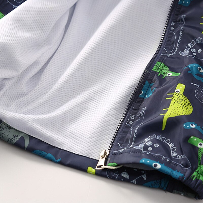 Boys Jacket Autumn Spring Baby Boy Coat dinosaur Cartoon Printed Long Sleeved Hooded Kids Outerwear Windbreaker for 2-7Y