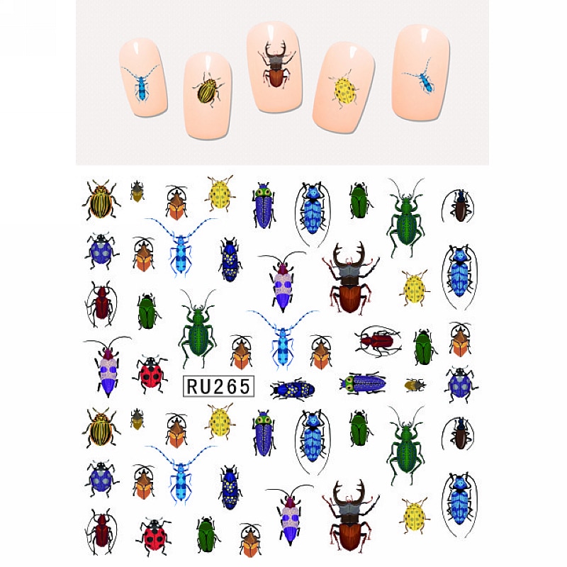 UPRETTEGO NAIL BEAUTY WATER DECAL SLIDER NAIL STICKER CARTOON LEUKE INSECT VLINDER KEVERS FLY WORM RU265-270