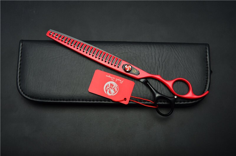 8.0 &#39;&#39;22.5 Cm Paarse Draak Professionele Honden Katten Huisdieren Haar Schaar Kappersscharen 23 Tanden Fishbone Dunner Scharen Z4004: Red With Case