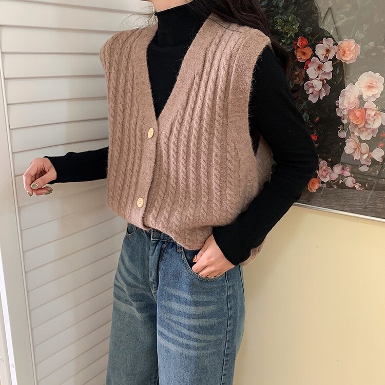 Vrouwen Vesten Herfst Winter Single Breasted Knitwears Lange Mouw V-hals Gebreid Vest Koreaanse Mode Lente Casual Trui kopen vanaf een prijs van 21