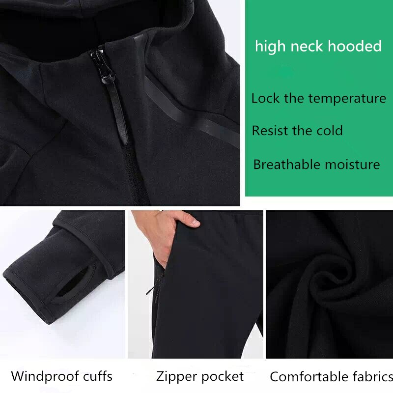 Winter Sport Pak Mannen Vrouwen Sportkleding Running Jacket + Broek Outfit Outdoor Hooded Warm Fitness Workout Trainingspakken Liefhebbers