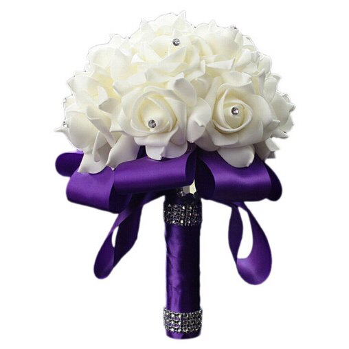 Beautiful Romantic Wedding Simulation Flower Rose Crystal Bouquet Bride Bridesmaid Flower-Girl Wand Best Wedding Floral: Gold