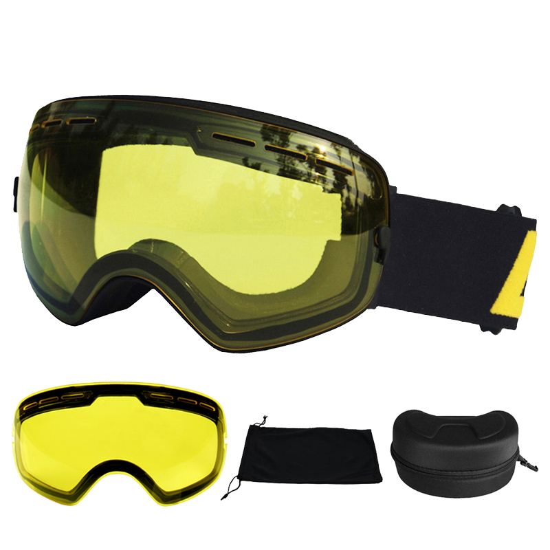 LOCLE Antibeschlag-Skibrille, UV400, Skibrille, doppellagig, zum Skifahren, Snowboarden, Schneebrille, Skibrille mit einer aufhellenden Linse: dunkel Grau
