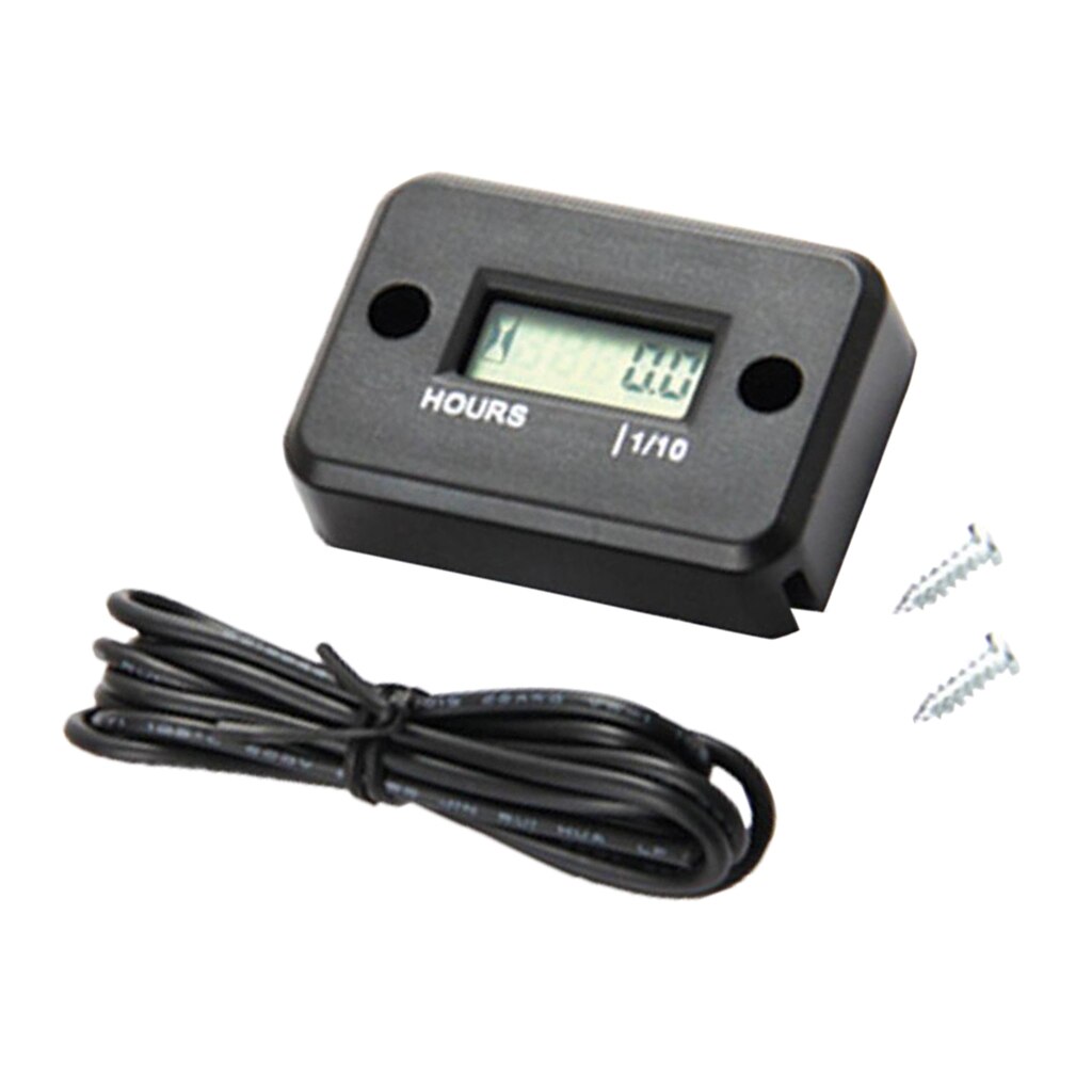 Motorcycle Black Spark Plug LCD Digital Tach Hour Meter Tachometer Gauge