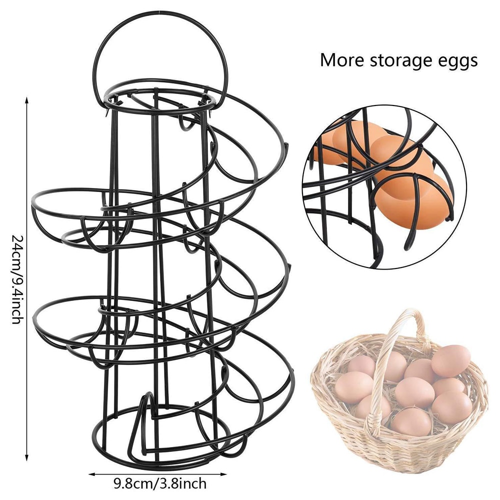 Multi-functional Black Egg Frame Spiral Egg Basket Stainless Steel Art Practical Storage Frame