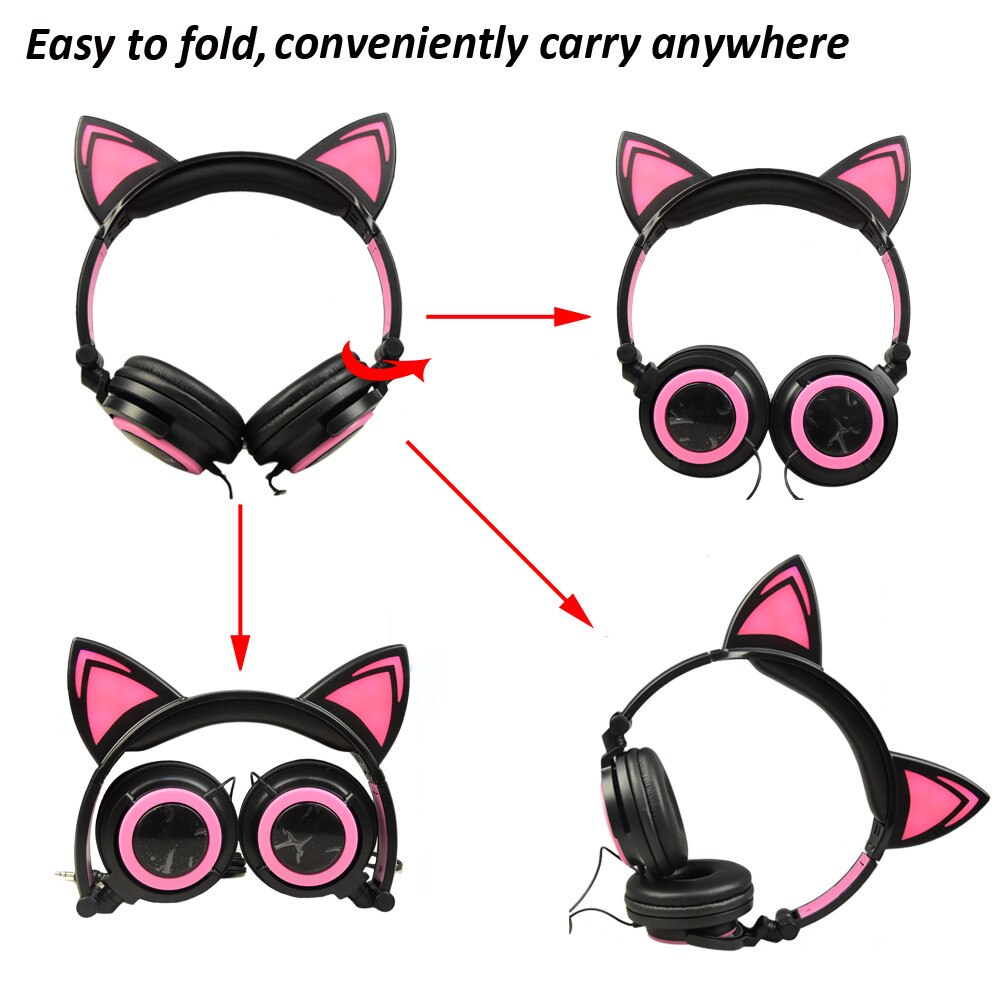 Foldable Cat Ear LED Music Lights Headphone Earphone headset for Laptop MP3 Palyer And Different Type Smart Phone