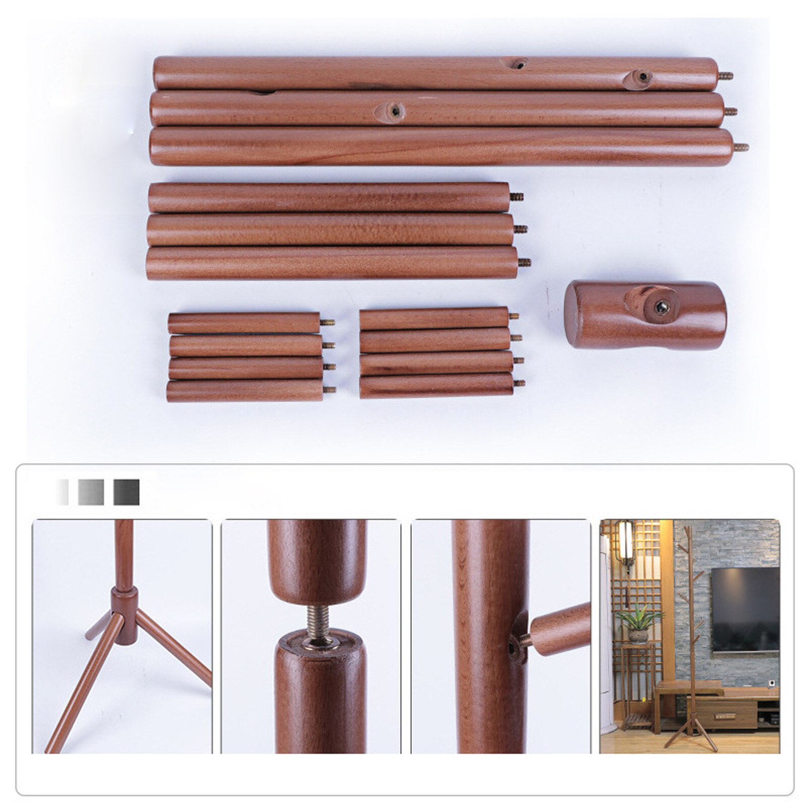 Wood Hangers Hat Coat Display Floor Standing Rack 6 Hooks Clothes Hanger Bedroom Clothing Organizer