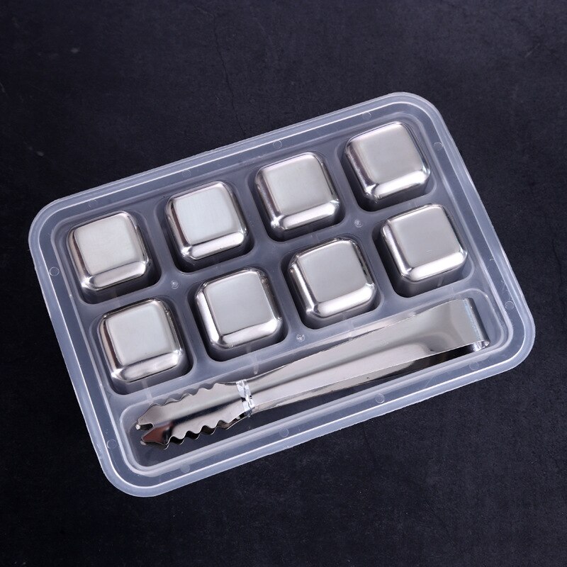 304 Rvs Ice Cubes, Metal Quick Vriezer Ijsblokjes, Iced Artefact, Bier Whisky Ijsblokjes, wijn Set Ijsblokjes: 8pcs  box  clip