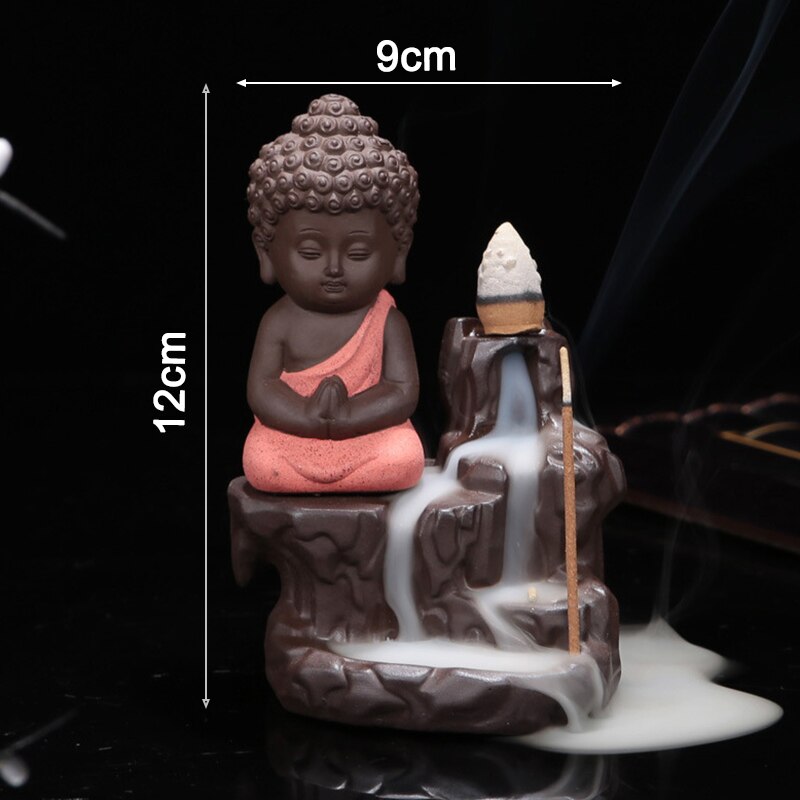 Pequeno monge pequeno buda incenso queimador de cerâmica titular da fragrância refluxo incenso incenso incenso incenso incenso