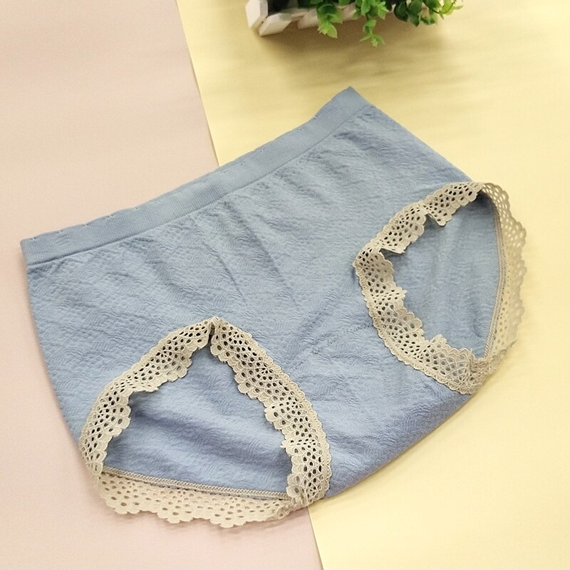 Women Lace Seamless Panties Girls Underwear Soft Spandex Sports Briefs Ladies Lingerie: Blue