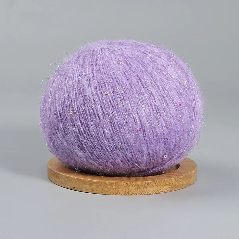 50 g Spitzen-Mohairgarn mit Pailletten, Häkel-Strickgarn mit Lurex, modische Baby-weiche zur Seite fahren-Schal-Nadelgarn mit Schlaufen: Weiß