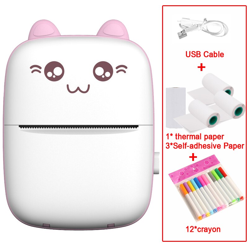 Portable MINI CAT Printer Thermal Print Photo Pocket Thermal Label Printer 58mm Printing Wireless Bluetooth Android IOS Printers: P-3Selfadhesive12pen