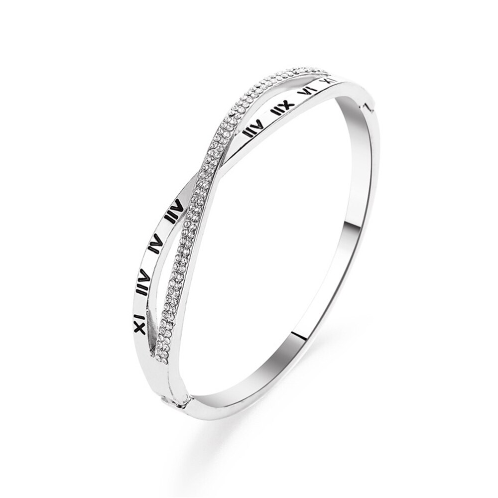 Cross Romeinse Cijfer Armbanden Voor Vrouwen Temperament Cross Bangle Armband Hand Ornamenten Sieraden Vrouwen: Silver