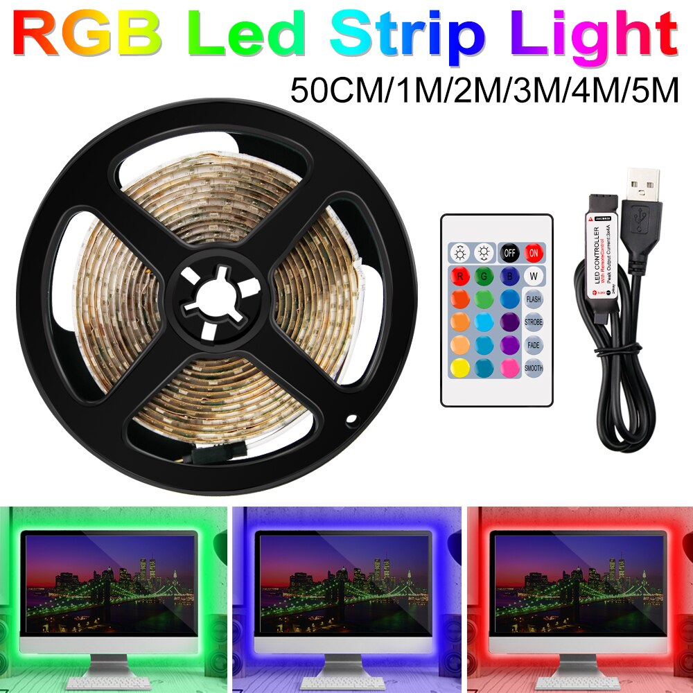 RGB USB LED Strip Licht rgb 2835 5V Flexibele LED Lamp Tape Lint 0.5M 1M 2M 3M 4M 5M TV Desktop Screen BackLight Led Diode Tape