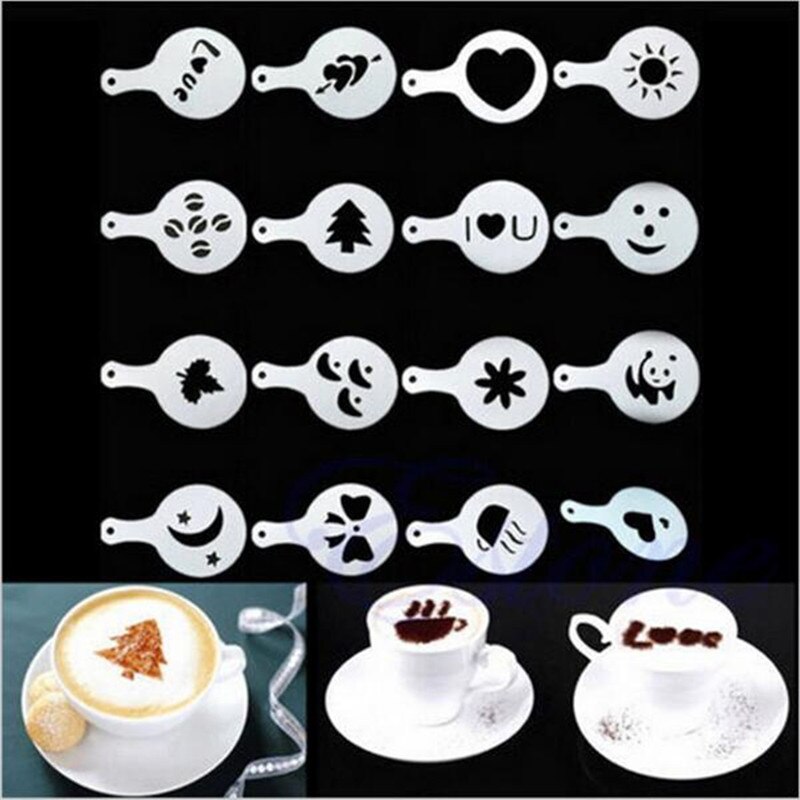 Kjøkkenverktøy cappuccino form fancy kaffe utskrift modell skum spray kake sjablonger kaffe tegning mold pulverisert sukker sil verktøy