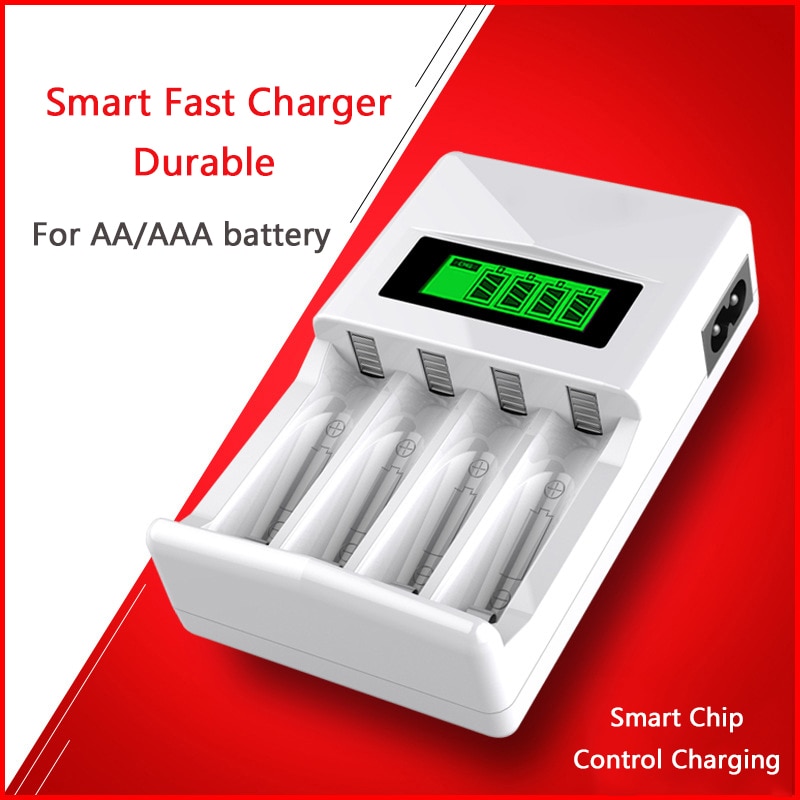 4 Slots LCD Display Smart Intelligent Battery Charger For AA / AAA NICD NIMH Rechargeable Batteries EU Plug