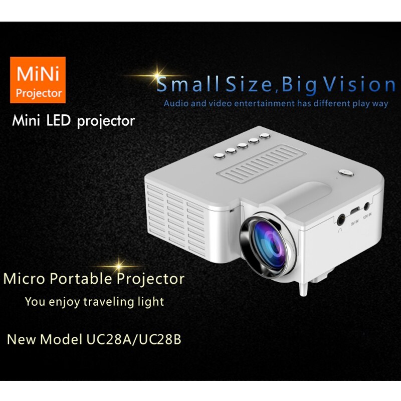 UC28 60 pulgadas LED proyector 500 Lumen 320x240 píxeles HDMI Mini proyector USB Home Media Player con lente de recubrimiento de alta precisión