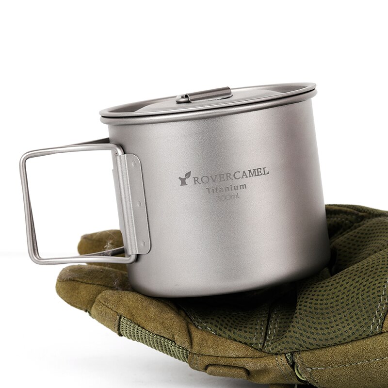 Rover Camel Pure Titanium Cup 300ml Folded Handle Titanium Coffee Mugs with Lid Camping Tableware Ta8302W