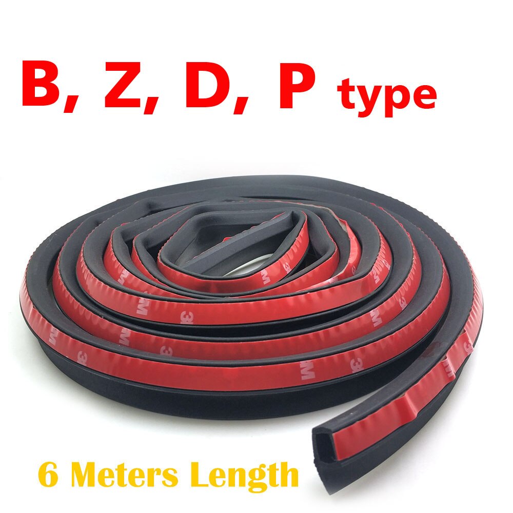 6 Meter/pcs Auto Deur Afdichting Strip P B D Z type auto geluidsisolatie afdichting rubber strip anti Noise Rubber tochtstrip