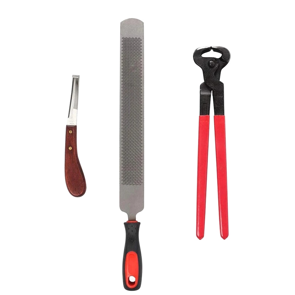 3pcs Nipper Cutter Shoeing Hoof Trimming Set Manicure Farriers Equestrian Care Tool File Rasp Horse Cattle Repair Double Side